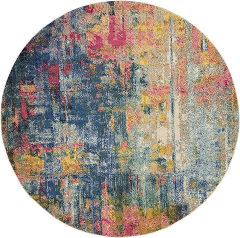 2' X 6' Blue And Yellow Abstract Power Loom Non Skid Area Rug
